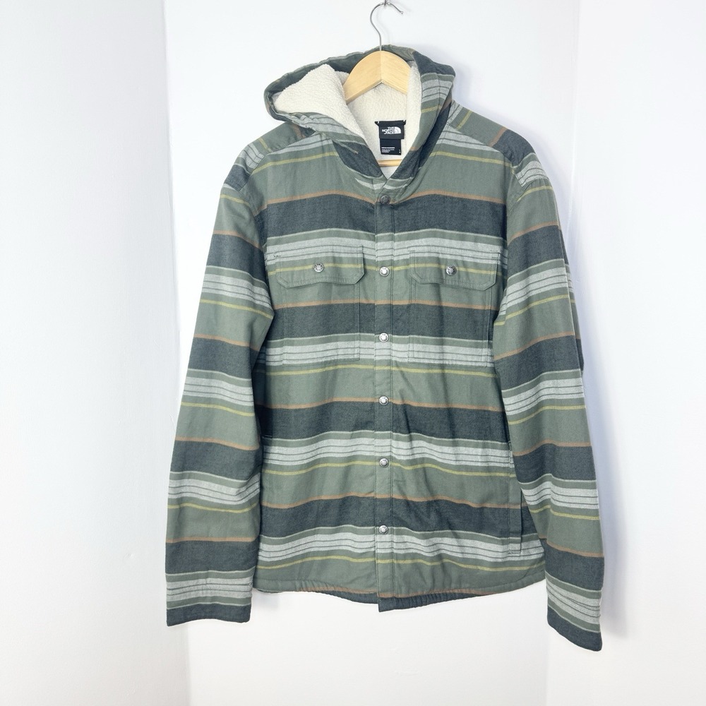 The North Face Mens Hooded Campshire Fleece Lined Shirt Jacket L Shacket Green